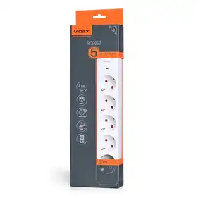 Сетевой удлинитель Videx ONCORD с/с 5P 3м (3x1.5мм) с кнопкой White (VF-PD53G-W)