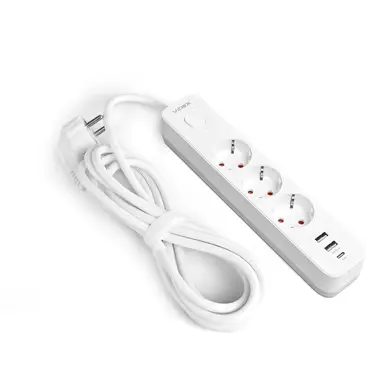 Мережевий подовжувач Videx ONCORD з/з 3P 3м (3x1.5мм) 2.4А 2USB+