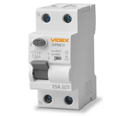 Дифференциальное реле Videx Resist АС 2Р 30мА 10кА 25А (VF-RS10-DR2AC25)