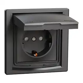 Розетка Schneider Electric 1-я З/К внутр. с крышкой и шторками IP44 "ASFORA антрацит (C2) 