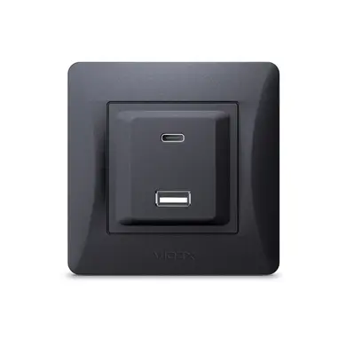 Розетка Videx Binera USB-A + USB-C PD20W черный графит (VF-BNCHRUC20-BG)