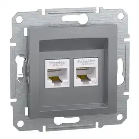 Розетка Schneider Electric комп. двойная RJ-45 внутр. "ASFORA" без рамки сталь (C2) 