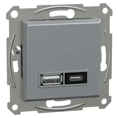 Розетка Schneider Electric 2-я USB внутр. А+С, 21Вт "ASFORA"  сталь 