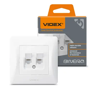 Розетка Videx Binera CAT3+CAT3 подвійна телефонна біла (VF-BNSK2TF3-W)