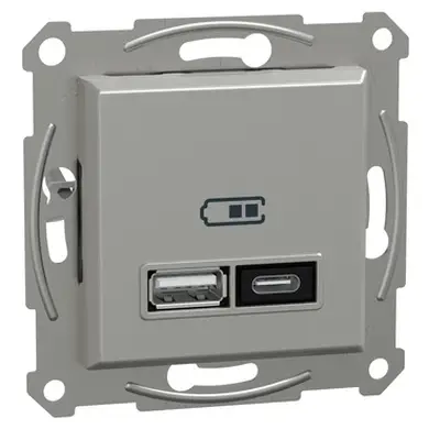 Розетка Schneider Electric 2-я USB внутр. А+С, 21Вт "ASFORA"  алюминий 