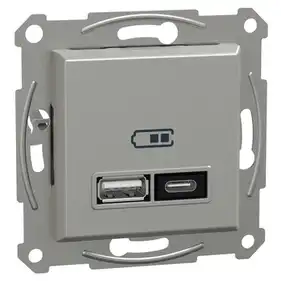 Розетка Schneider Electric 2-я USB внутр. А+С, 21Вт "ASFORA"  алюминий 