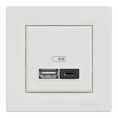 Розетка Schneider Electric 2-а USB внутр. А+С, 3А, 45Вт, біла 