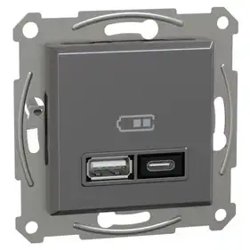Розетка Schneider Electric 2-а USB внутр. А+С, 21Вт "ASFORA"  антрацит 