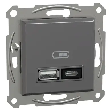 Розетка Schneider Electric 2-а USB внутр. А+С, 21Вт "ASFORA"  антрацит 