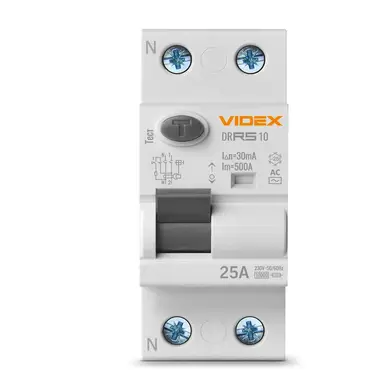 Дифференциальное реле Videx Resist АС 2Р 30мА 10кА 25А (VF-RS10-DR2AC25)