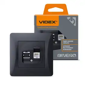 Розетка Videx Binera CAT6 одинарна комп'ютерна чорний графіт (VF-BNSK1PC6-BG)