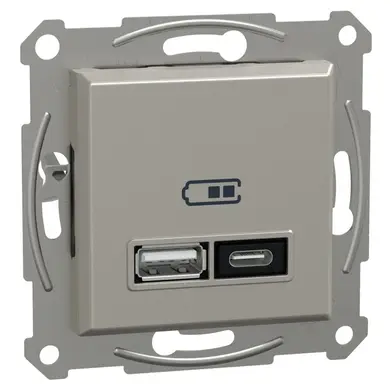 Розетка Schneider Electric 2-я USB внутр. А+С, 21Вт "ASFORA"  сталь 