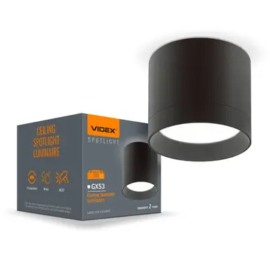 Светильник Videx IP44 под лампу GX53 накладной Черный (VL-SPF19A-B)
