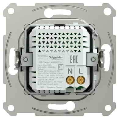 Розетка Schneider Electric 2-я USB внутр. А+С, 21Вт "ASFORA"  сталь 