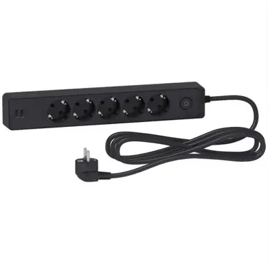 Подовжувач Schneider Electric 5гн 3м З/К +2хUSB "Unica Extend"  чорний (C2)