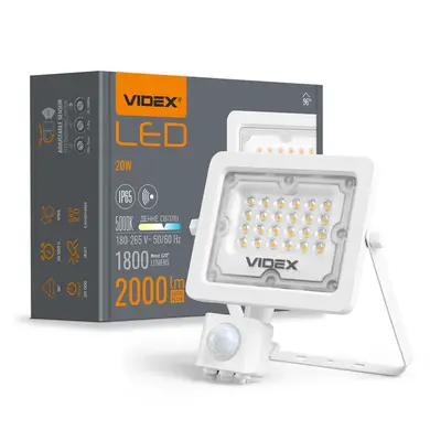 LED прожектор Videx F2e 20W с датчиком движения и освещенности 5000K (VL-F2e205W-S)