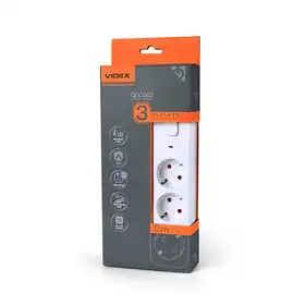 Сетевой удлинитель Videx ONCORD с/с 3P 3м (3x1.5мм) с кнопкой White (VF-PD33G-W)