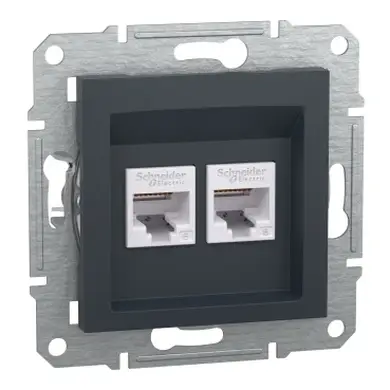 Розетка Schneider Electric комп. подвійна RJ-45 кат.6 UTP внутр. без рамки"ASFORA" антрацит (C3)