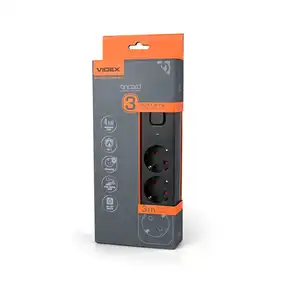 Сетевой удлинитель Videx ONCORD с/с 3P 3м (3x1.5мм) с кнопкой Black (VF-PD33G-B)
