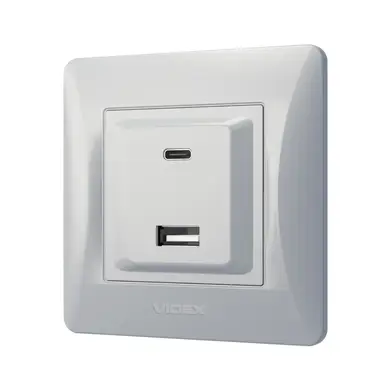 Розетка Videx Binera USB-A + USB-C PD20W срібний шовк (VF-BNCHRUC20-SS)