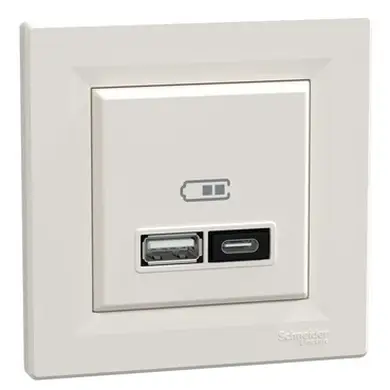 Розетка Schneider Electric 2-я USB внутр. А+С, 21Вт "ASFORA" сл.к.