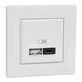 Розетка Schneider Electric 2-а USB внутр. А+С, 3А, 45Вт, біла 