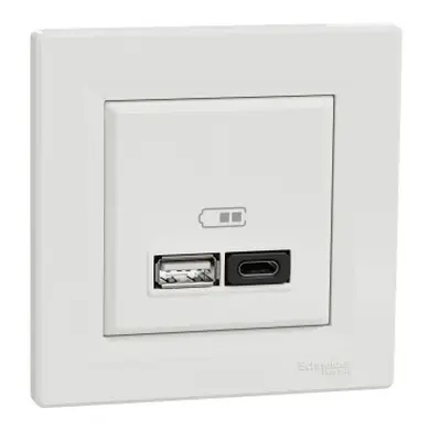 Розетка Schneider Electric 2-а USB внутр. А+С, 3А, 45Вт, біла 