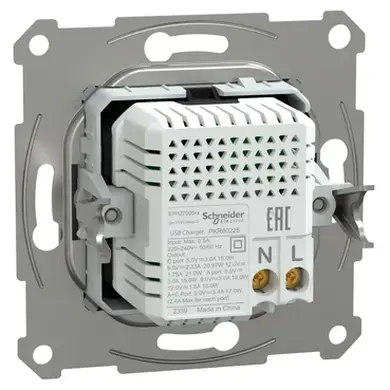 Розетка Schneider Electric 2-я USB внутр. А+С, 21Вт "ASFORA"  сталь 