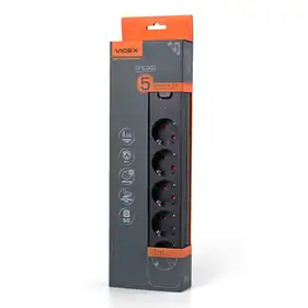 Сетевой удлинитель Videx ONCORD с/с 5P 3м (3x1.5мм) с кнопкой Black (VF-PD53G-B)
