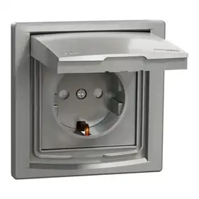 Розетка Schneider Electric 1-я З/К внутр. с крышкой и шторками IP44 "ASFORA алюминий (C2) 