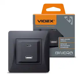 Розетка Videx Binera USB-A + USB-C PD20W черный графит (VF-BNCHRUC20-BG)