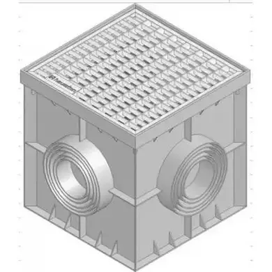 Точковий дренаж HUARATON Recyfix Point 30/30 (300х300х300) PР-PЕ (сірий), з пласт. корзиною для сміття,  гідрозатвором та оцинкованою решіткою прям. отвір (MW 30/10), клас навант. В125, 0,3 м.п.