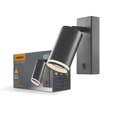 Світильник Videx під лампу GU10 SPF05E настінний з кнопкою чорний (VL-SPF05E-B)