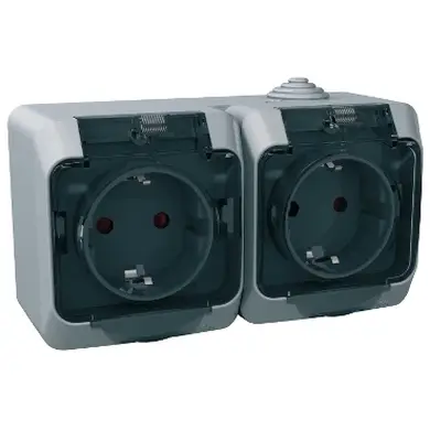 Розетка Schneider Electric 2-ая С/К защ. внеш. IP44 "Cedar Plus" серая (16А) (С1) 