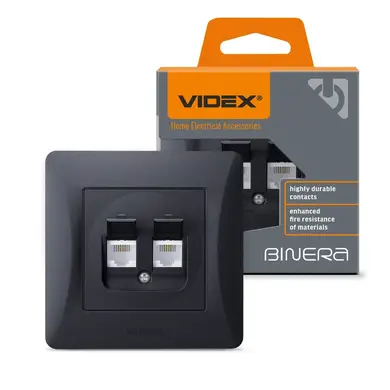Розетка Videx Binera CAT3+CAT3 двойная телефонная черный графит (VF-BNSK2TF3-BG)