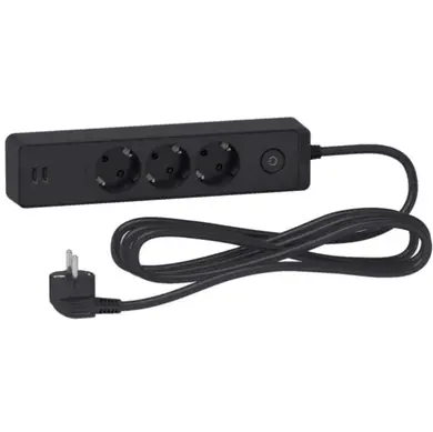 Удлинитель Schneider Electric 3гн 3м З/К +2хUSB "Unica Extend"  черный (C2)