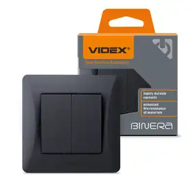 Вимикач Videx Binera двоклавішний прохідний чорний графіт (VF-BNSW2P-BG)