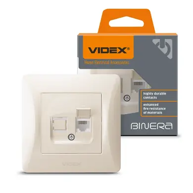Розетка Videx Binera CAT3 одинарная телефонная кремовая (VF-BNSK1TF3-CR)