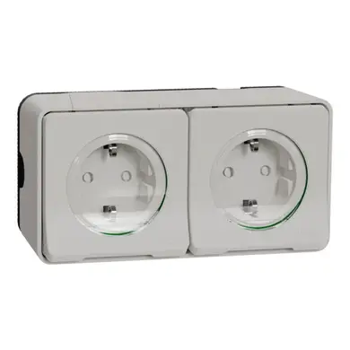 Розетка Schneider Electric 2-ая С/К защ. внеш. со шторками IP55 "MUREVA S" белая (C2)