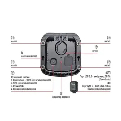 Светильник светодиодный Maxus Portable Emergency LED Light 8W 4100K IP65 5000mAh BLACK (MAX-8W-BLK-EM)