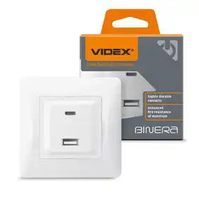 Розетка Videx Binera USB-A + USB-C PD20W біла (VF-BNCHRUC20-W)