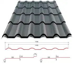 Металлочерепица GOOD ROOF RETRO Roof 350/15,матполиэстер 0,38-0,40мм Малайзия/Вьетнам/Индия/Корея RAL 6005 Зеленый