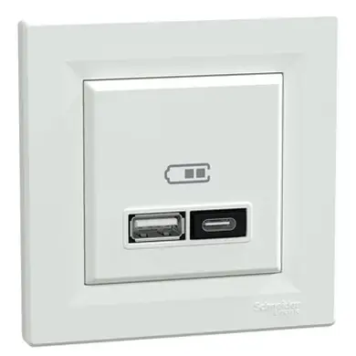 Розетка Schneider Electric 2-а USB внутр. А+С, 21Вт "ASFORA" біла 