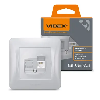 Розетка Videx Binera CAT3 одинарная телефонная серебряный шелк (VF-BNSK1TF3-SS)