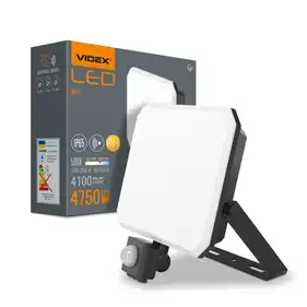LED прожектор Videx F3 50W з датчиком руху 5000K 220V Black (VLE-F3-0505B-S)