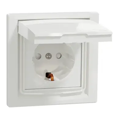 Розетка Schneider Electric 1-я З/К внутр. с крышкой и шторками IP44 "ASFORA белая (C2) 