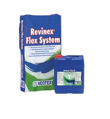Високоеластична полімерцементна гідроізоляція NEOTEX Revinex Flex ES-20 WHITE A+B 37kg