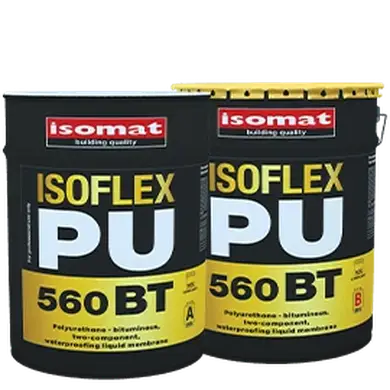 Полиуретан-битумная жидкая гидроизоляционная мембрана Isomat ISOFLEX-PU 560 BT Комплект (А+В) 40 л, черный