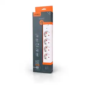 Сетевой удлинитель Videx ONCORD с/с 4P 3м (3x1.5мм) 3.4А USB(QC3.0)+USB-C(PD20W) с кнопкой White (VF-PD43G1QC1PD-W)