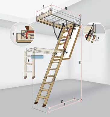 Чердачная лестница Fakro LWK Plus деревянная 4-секционная H280см 60x94см